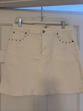 MKT Studio White Denim Mini Skirt with Stud Detail
